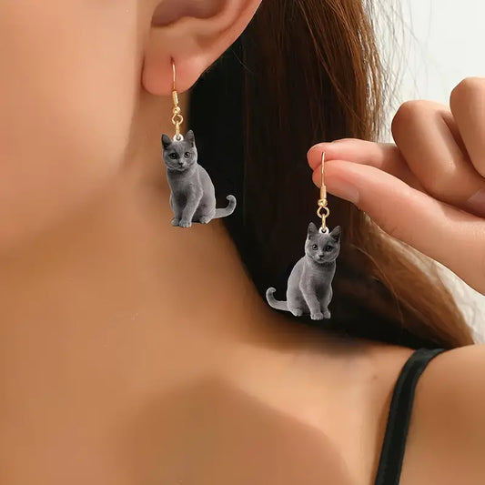 Boucles d'oreilles en acrylique gris en forme de chat