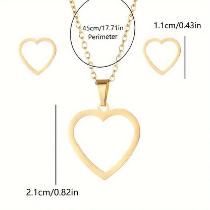 3 PIECES bijoux ARGENTE en acier inoxydable en forme de cœur collier et boucles d'oreilles